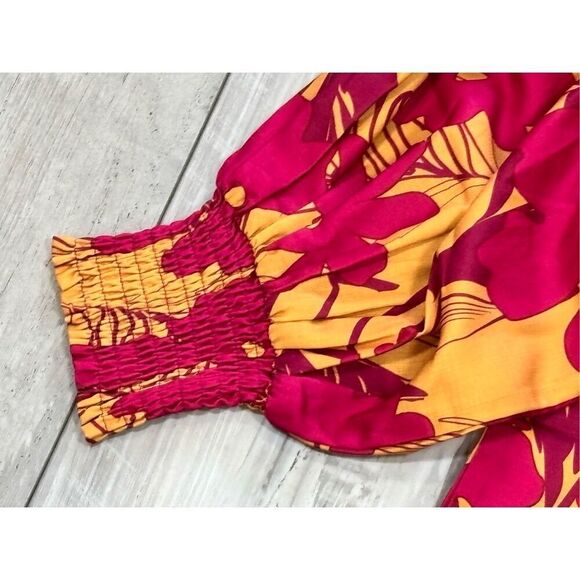 First Love hot pink and mustard floral blouse size S - Picture 5 of 12